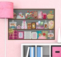 Sticker decoratie snoepjeswinkel vitrine - thumbnail