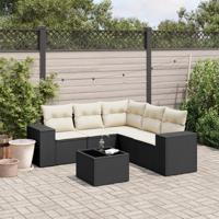 6-delige Loungeset met kussens poly rattan zwart