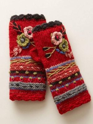 Orange Red Sexy Tribal Knitted Gloves