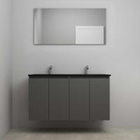 On-Line Badkamermeubelset - 120 cm - Voorgemonteerd - Greeploze Ladestructuur - Acryl Wastafel - 2 Kraangaten - Spiegel - Mat Antraciet - V02