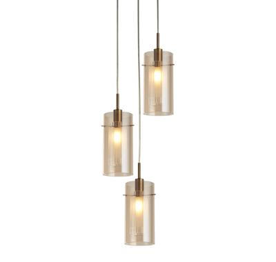 Hanglamp Duo III 3Lt getrapt - Bronze Metal & Champagne Glass