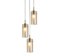 Hanglamp Duo III 3Lt getrapt - Bronze Metal & Champagne Glass