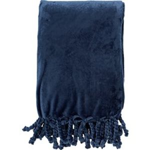Dutch Decor FLORIJN - Plaid van fleece 150x200 cm Insignia Blue - blauw - superzacht - met franjes - Dutch Decor