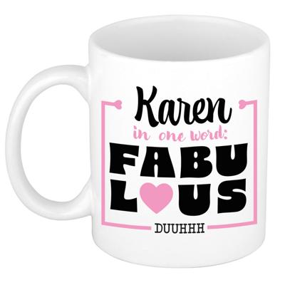 Naam mok Karen - wit - Fabulous - keramiek - 300 ml - cadeau collega beker Naam mok Karen - wit - Fabulous - keramiek - 300 ml - cadeau collega beker