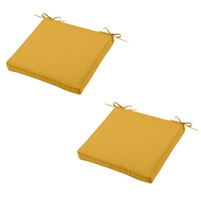 Stof Textile Tuin stoelkussen - 2x - okergeel - 40 x 40 x 5 cm - touwtjes sluiting - voor buiten