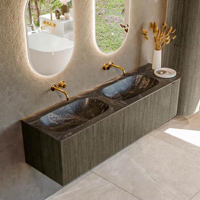 Badmeubel Mondiaz Kurve-Dlux | 165 cm cm | Meubelkleur Shadow | Wastafelkleur Lava | Solid surface | Dubbel / Links spoelbak | Zonder kraangat(en)