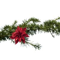 Kerstboomversiering bloem op clip - rood - 8 cm - glitters - kunststof