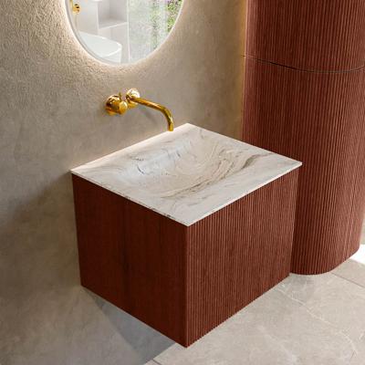 Badmeubel Mondiaz Kurve-Dlux | 50 cm cm | Meubelkleur Ruby | Wastafelkleur Glace | Solid surface | Wasbak midden spoelbak | Zonder kraangat(en)