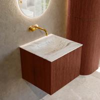Badmeubel Mondiaz Kurve-Dlux | 50 cm cm | Meubelkleur Ruby | Wastafelkleur Glace | Solid surface | Wasbak midden spoelbak | Zonder kraangat(en)