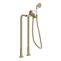 Vrijstaande badkraan Tres Clasic | Hoogte uitloop 73 cm | Draaibare uitloop | Mengkraan | Vintage | Messing mat