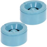 Stormasbak - 10x - terras asbakken - blauw - 12 x 6 cm - Dolomiet kunststeen - buiten - tuin