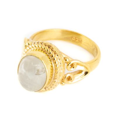 Edelsteen Ring Maansteen 925 Zilver & Verguld "Vesora" (Maat 17)