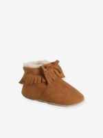 Elastische, gevoerde sloffen van zacht leer voor baby's veel bruin Elastische, gevoerde sloffen van zacht leer voor baby's veel bruin