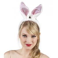 Verkleed Diadeem wit met roze konijnen/hazen oren/oortjes - dames/meiden Verkleed Diadeem wit met roze konijnen/hazen oren/oortjes - dames/meiden
