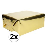 2x Inpakpapier/cadeaupapier goud metallic 400 x 50 cm op rol - thumbnail