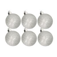 6x stuks kunststof glitter kerstballen zilver 6 cm - Kerstbal - thumbnail