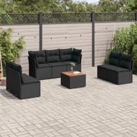 8-delige Loungeset met kussens poly rattan zwart