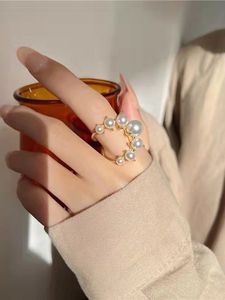 Elegant Imitation Pearl Geometric Adjustable Ring