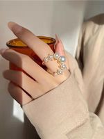Elegant Imitation Pearl Geometric Adjustable Ring