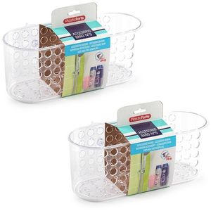 2x Plastic opberg bakjes met zuignappen van 26 x 12 cm - Douche- en badrekjes