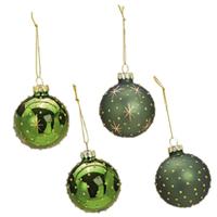 Gedecoreerde kerstballen - 12x st - groen - D6 cm - glas - kerstversiering - thumbnail