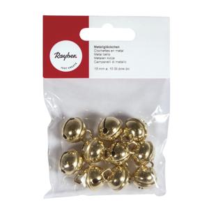 Rayher hobby kleine belletjes - goud - 10x - 15 mm - met oog - Kersmuts belletjes - Kattenbellen