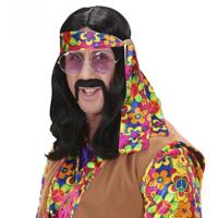 Carnaval/verkleed pruik - Hippie - zwart - lang haar - jaren 60 feest/party Carnaval/verkleed pruik - Hippie - zwart - lang haar - jaren 60 feest/party