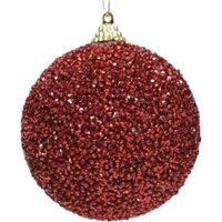 10x Kerst rode glitter kralen kerstballen 8 cm kunststof - thumbnail