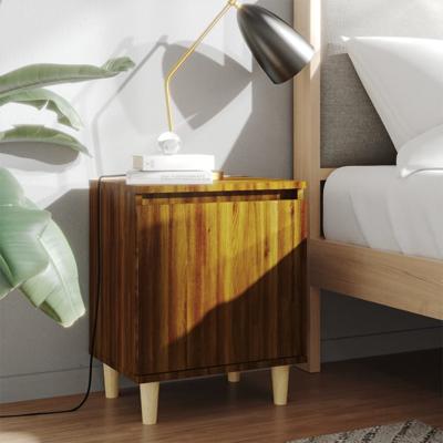 Nachtkastjes 2 st met houten poten 40x30x50 cm bruin eikenkleur