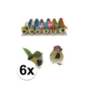 Decoratie vogeltjes - 6x stuks - 6 cm - willekeurige kleuren mix