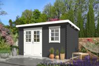 Outdoor Life Amira Blokhut 400x195 cm 28 mm vuren Carbon Grey-Wit gecoat- Lessenaarsdak- - Outdoor Life