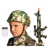 Carnaval verkleed accessoires voor kinderen - Soldatenhelm - camouflage schmink - geweer 38 cm