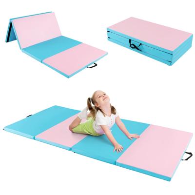 Dikke Opvouwbare Gymnastiekmat Schuim en PU Trainingsmat met Handgrepen voor Gymnasten Training Yoga 240x116x5 cm Blauw + Roze