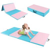 Dikke Opvouwbare Gymnastiekmat Schuim en PU Trainingsmat met Handgrepen voor Gymnasten Training Yoga 240x116x5 cm Blauw + Roze
