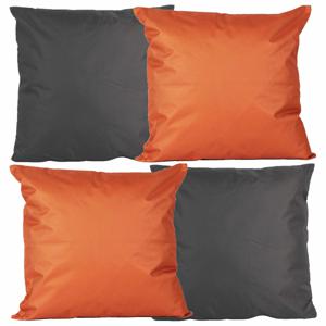 Bank/Tuin kussens set - voor binnen/buiten - 4x stuks - oranje/antraciet grijs - 45 x 45 cm