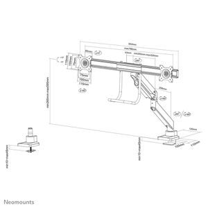 Neomounts NM-D775DXWHITE Monitor-tafelbeugel 2-voudig 25,4 cm (10) - 81,3 cm (32) Wit Zwenkbaar, Roteerbaar, Kantelbaar
