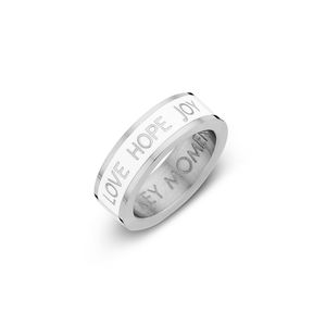 Key Moments Color 8KM R0004 56 Stalen Ring met Tekst Love Hope Joy Ringmaat 56 Zilverkleurig / Wit