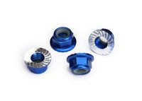 Nuts, 5mm flanged nylon locking (aluminum, blue-anodized, serrated) (4) (TRX-8447X)