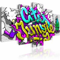 Schilderij - City Jungle, Graffiti, 5luik , multikleur , wanddecoratie , premium print op canvas