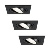 Set van 3 Mallorca LED inbouwspot - IP20 - Kantelbaar - 4 Watt 345 Lumen - 6500K Daglicht wit - GU10 - Dimbaar - Vierkant - Voor binnen - Zwart
