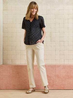 Rechtstreeks zwangerschapsbroek met naadloze band ecru Rechtstreeks zwangerschapsbroek met naadloze band ecru