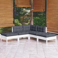 5-delige Loungeset met kussens grenenhout wit