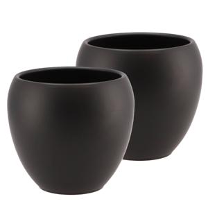 DK Design Bloempot/plantenpot - 2x - Vinci - zwart mat - voor kamerplant - D15 x H17 cm