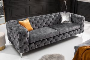 Chesterfield 3-zitsbank MODERN BAROK 235cm donkergrijs fluweel 3-zits - 41134