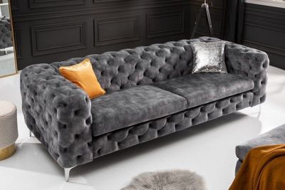 Chesterfield 3-zitsbank MODERN BAROK 235cm donkergrijs fluweel 3-zits - 41134