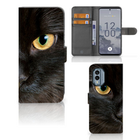 Nokia X30 Telefoonhoesje met Pasjes Zwarte Kat - thumbnail