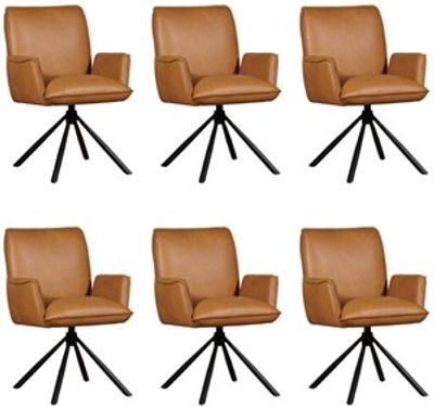Set van 6 Cognac leren industriële draaibare eetkamerstoelen Elite - Granada leer Sahara (cognac leer)