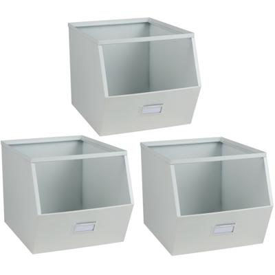 Urban Living Stapelbare opbergmand - 3x - Open Metal Box - 23 x 32 x 21 cm - metaal - wit