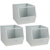 Urban Living Stapelbare opbergmand - 3x - Open Metal Box - 23 x 32 x 21 cm - metaal - wit