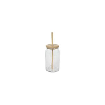 Drinkglas bamboe deksel + rietje 500ml